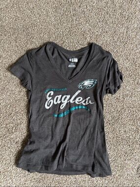 NFL Philadelphia Eagles Fan V-Neck Tee - Black with Teal & White Accents